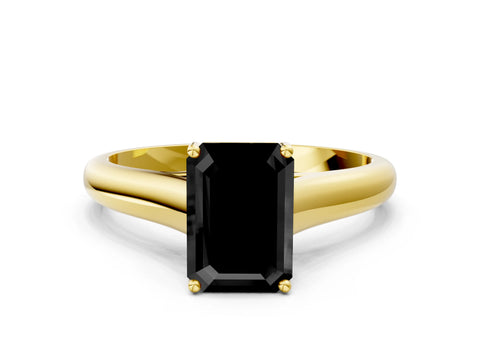 Yellow gold Fancy Black Emerald Cut Solitaire Engagement Ring with Tapered Band and Four-Prong Setting_3
