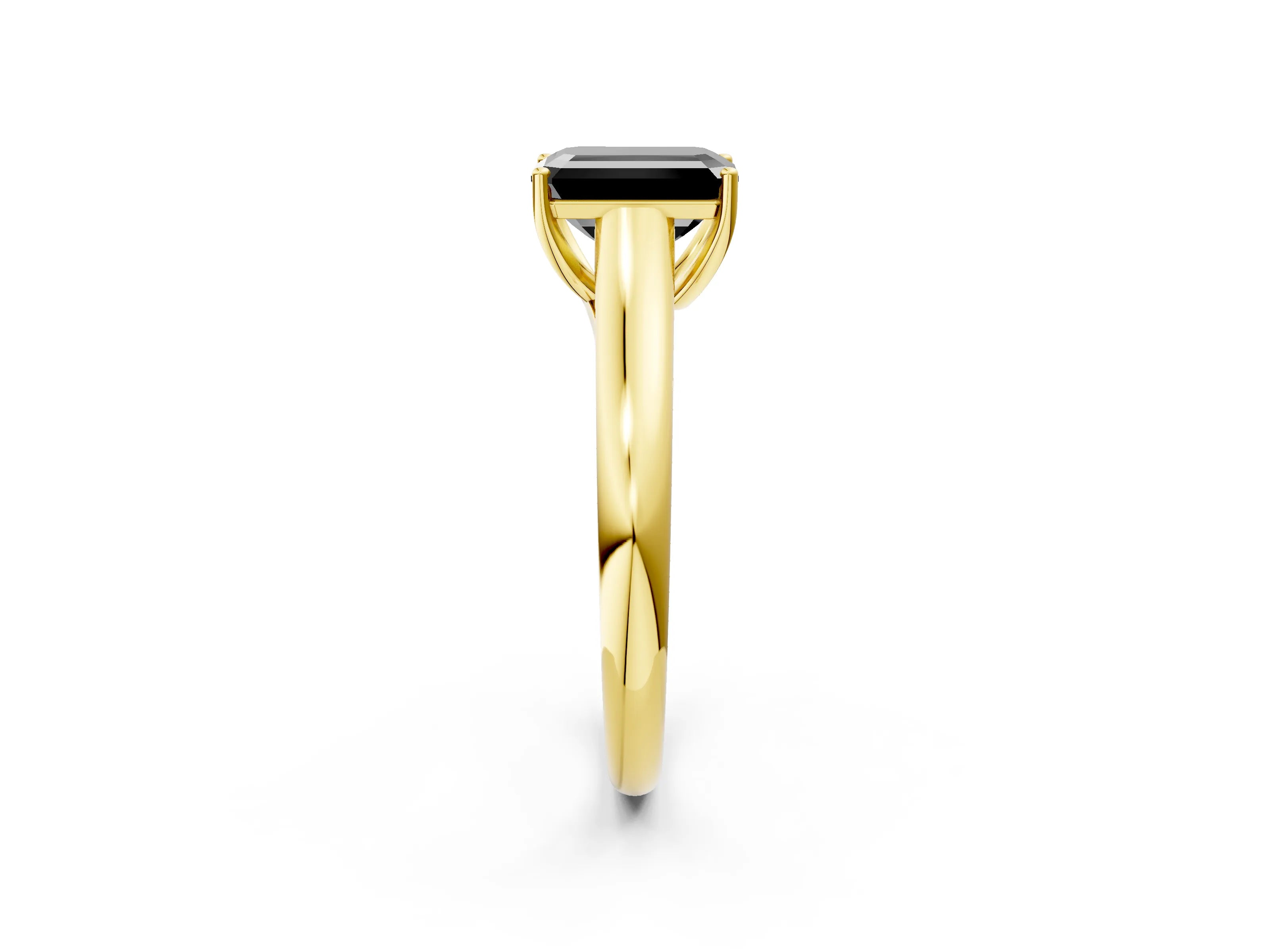 Yellow gold Fancy Black Emerald Cut Solitaire Engagement Ring with Tapered Band and Four-Prong Setting_5