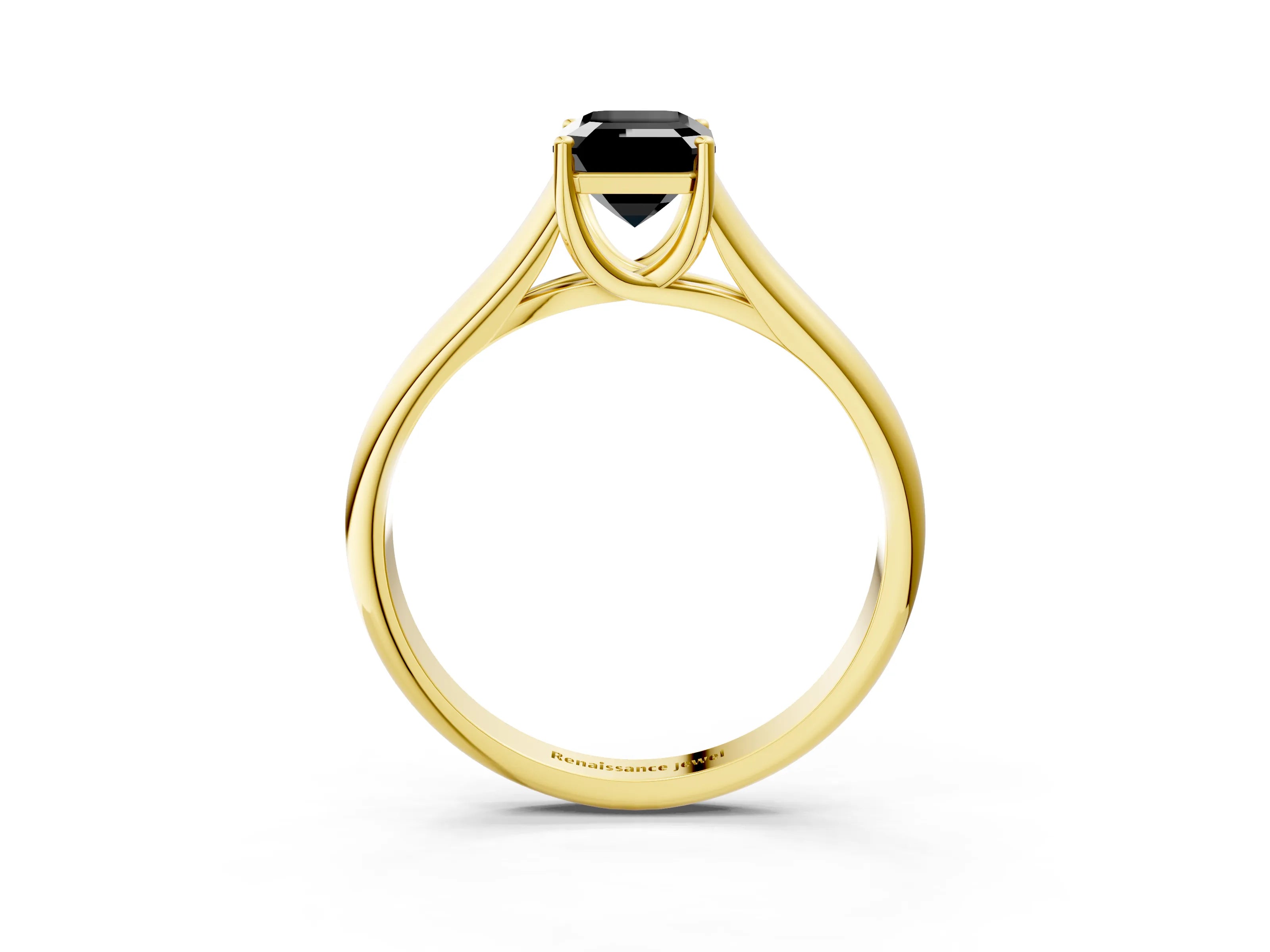 Yellow gold Fancy Black Emerald Cut Solitaire Engagement Ring with Tapered Band and Four-Prong Setting_6