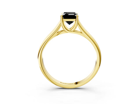 Yellow gold Fancy Black Emerald Cut Solitaire Engagement Ring with Tapered Band and Four-Prong Setting_6