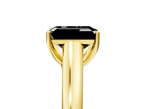 Yellow gold Fancy Black Emerald Cut Solitaire Engagement Ring with Tapered Band and Four-Prong Setting_8