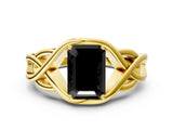 Yellow gold Fancy Black Emerald Cut Solitaire Intertwined Band Prong Setting Ring