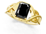 Yellow gold Fancy Black Emerald Cut Solitaire Intertwined Band Prong Setting Ring_1