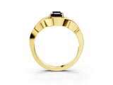 Yellow gold Fancy Black Emerald Cut Solitaire Intertwined Band Prong Setting Ring_3