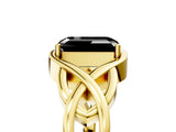 Yellow gold Fancy Black Emerald Cut Solitaire Intertwined Band Prong Setting Ring_5