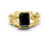 Yellow gold Fancy Black Emerald Cut Solitaire Leaf-Inspired Engagement Ring with Prong Setting_12