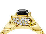 Yellow gold Fancy Black Emerald Cut Solitaire Leaf-Inspired Engagement Ring with Prong Setting_16