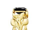 Yellow gold Fancy Black Emerald Cut Solitaire Leaf-Inspired Engagement Ring with Prong Setting_17