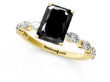 Yellow gold Fancy Black Emerald Cut Solitaire Marquise Side Stone Prong Setting Ring_1