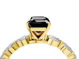 Yellow gold Fancy Black Emerald Cut Solitaire Marquise Side Stone Prong Setting Ring_4