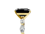 Yellow gold Fancy Black Emerald Cut Solitaire Marquise Side Stone Prong Setting Ring_5