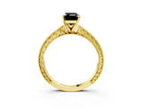 Yellow gold Fancy Black Emerald Cut Solitaire Milgrain Engraved Band with Four-Prong Setting_3
