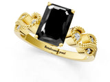 Yellow gold Fancy Black Emerald Cut Solitaire Milgrain Leaf Band with Prong Setting_1