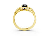 Yellow gold Fancy Black Emerald Cut Solitaire Milgrain Leaf Band with Prong Setting_3