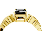 Yellow gold Fancy Black Emerald Cut Solitaire Milgrain Leaf Band with Prong Setting_4