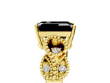 Yellow gold Fancy Black Emerald Cut Solitaire Milgrain Leaf Band with Prong Setting_5