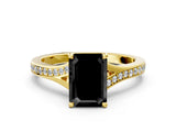 Yellow gold Fancy Black Emerald Cut Solitaire Pavé Band with Four-Prong Setting