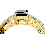 Yellow gold Fancy Black Emerald Cut Solitaire Princess Side Stone Engraved Band Prong Setting Ring_4