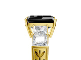 Yellow gold Fancy Black Emerald Cut Solitaire Princess Side Stone Engraved Band Prong Setting Ring_5