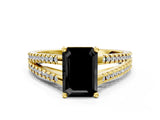 Yellow gold Fancy Black Emerald Cut Solitaire Split Shank Pavé Diamond Engagement Ring