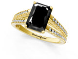 Yellow gold Fancy Black Emerald Cut Solitaire Split Shank Pavé Diamond Engagement Ring_1