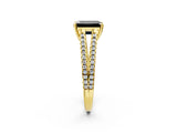 Yellow gold Fancy Black Emerald Cut Solitaire Split Shank Pavé Diamond Engagement Ring_2