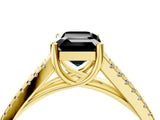 Yellow gold Fancy Black Emerald Cut Solitaire Split Shank Pavé Diamond Engagement Ring_4