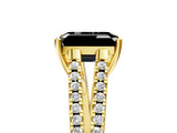 Yellow gold Fancy Black Emerald Cut Solitaire Split Shank Pavé Diamond Engagement Ring_5