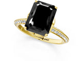 Yellow gold Fancy Black Emerald Cut Solitaire Split Shank Pave Diamond Engagement Ring with Four-Prong Setting_25