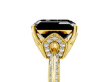 Yellow gold Fancy Black Emerald Cut Solitaire Split Shank Pave Diamond Engagement Ring with Four-Prong Setting_29
