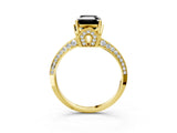 Yellow gold Fancy Black Emerald Cut Solitaire Split Shank Pave Diamond Engagement Ring with Four-Prong Setting_3
