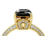 Yellow gold Fancy Black Emerald Cut Solitaire Split Shank Pave Diamond Engagement Ring with Four-Prong Setting_4