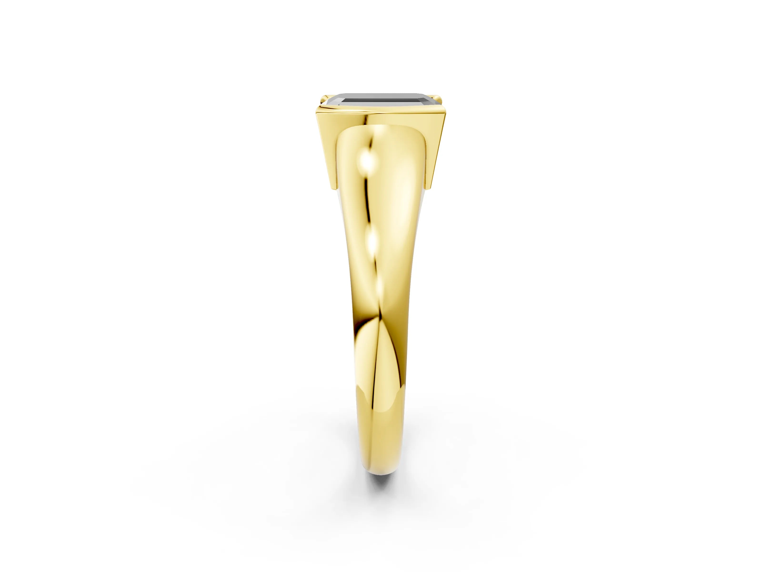 Yellow gold Fancy Black Emerald Cut Solitaire Tension Set Diamond Ring with Split Shank Band_2