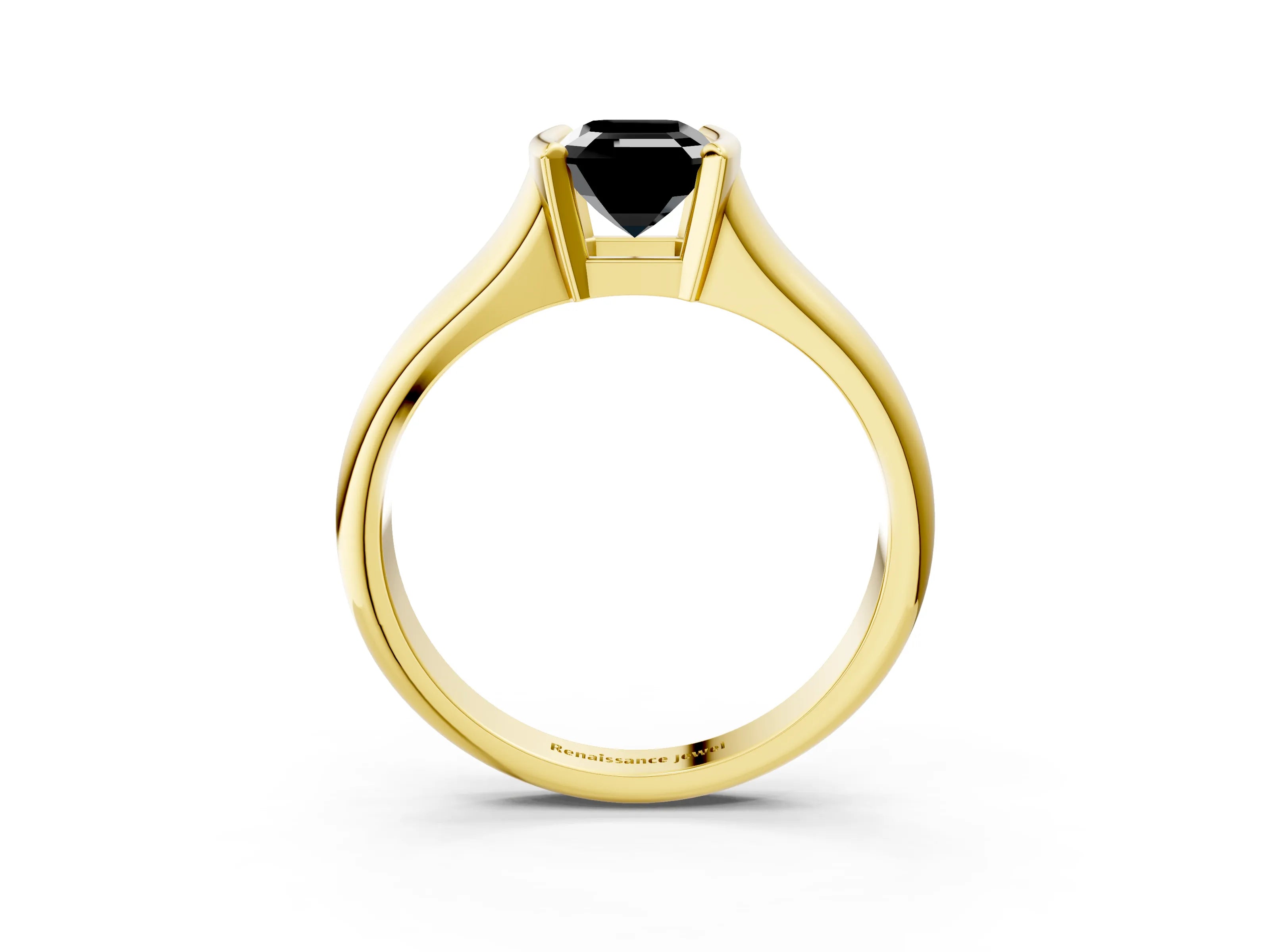 Yellow gold Fancy Black Emerald Cut Solitaire Tension Set Diamond Ring with Split Shank Band_3