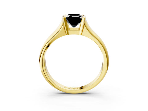 Yellow gold Fancy Black Emerald Cut Solitaire Tension Set Diamond Ring with Split Shank Band_3