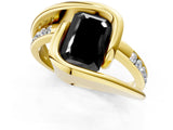 Yellow gold Fancy Black Emerald Cut Solitaire Tension-Set Diamond Split Shank Ring_1