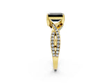 Yellow gold Fancy Black Emerald Cut Solitaire Twist Pave Diamond Engagement Ring with Prong Setting_2