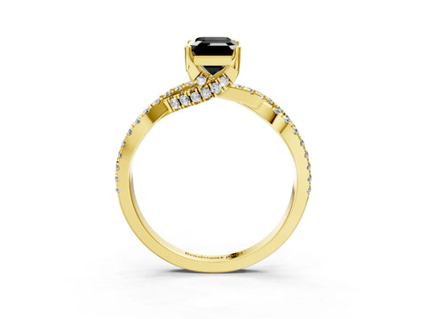 Yellow gold Fancy Black Emerald Cut Solitaire Twist Pave Diamond Engagement Ring with Prong Setting_27