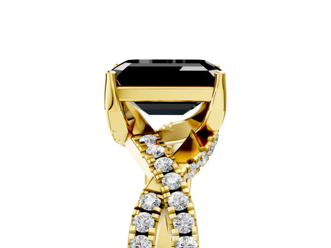 Yellow gold Fancy Black Emerald Cut Solitaire Twist Pave Diamond Engagement Ring with Prong Setting_35