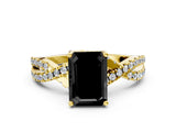 Yellow gold Fancy Black Emerald Cut Solitaire Twist Pave Diamond Engagement Ring with Prong Setting_36