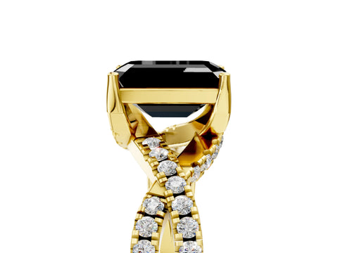 Yellow gold Fancy Black Emerald Cut Solitaire Twist Pave Diamond Engagement Ring with Prong Setting_5