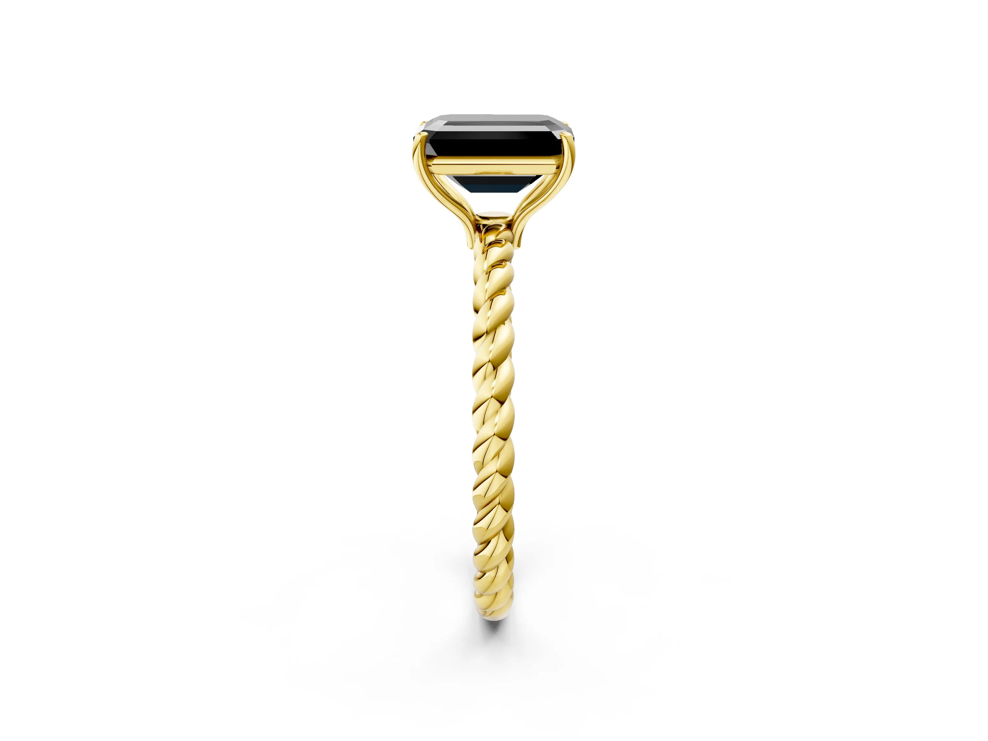 Yellow gold Fancy Black Emerald Cut Solitaire Twisted Band 4-Prong Ring_2