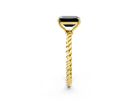 Yellow gold Fancy Black Emerald Cut Solitaire Twisted Band 4-Prong Ring_2