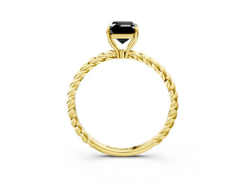 Yellow gold Fancy Black Emerald Cut Solitaire Twisted Band 4-Prong Ring_3
