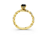Yellow gold Fancy Black Emerald Cut Solitaire Twisted Band with Pavé Accents and Four-Prong Setting_3