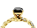 Yellow gold Fancy Black Emerald Cut Solitaire Twisted Band with Pavé Accents and Four-Prong Setting_4
