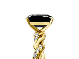 Yellow gold Fancy Black Emerald Cut Solitaire Twisted Band with Pavé Accents and Four-Prong Setting_5