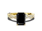 Yellow gold Fancy Black Emerald Cut Solitaire Twisted Pave Band with Four-Prong Setting_3