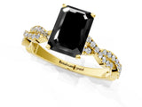Yellow gold Fancy Black Emerald Cut Solitaire Twisted Pave Band with Four-Prong Setting_4