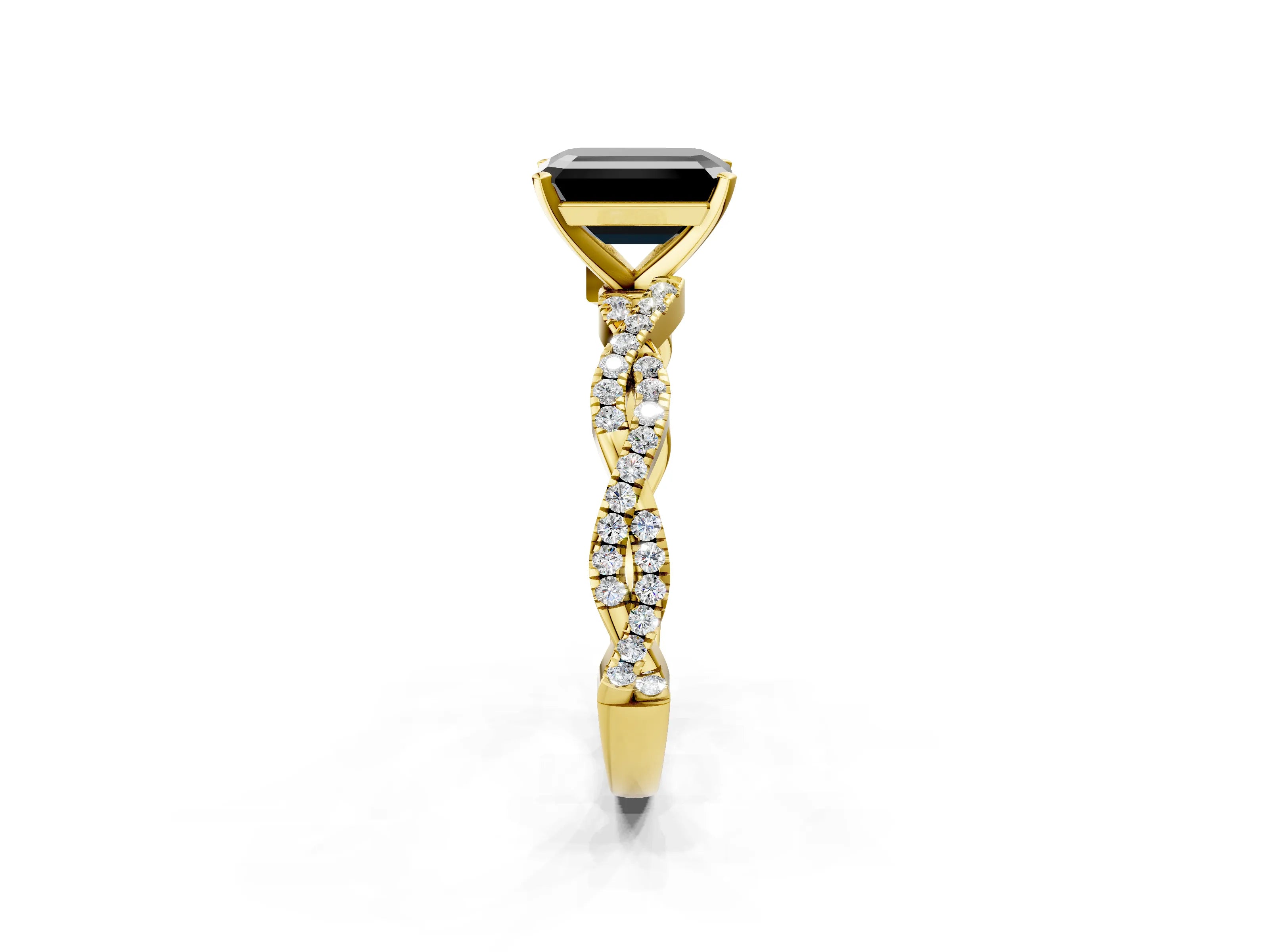 Yellow gold Fancy Black Emerald Cut Solitaire Twisted Pave Band with Four-Prong Setting_5